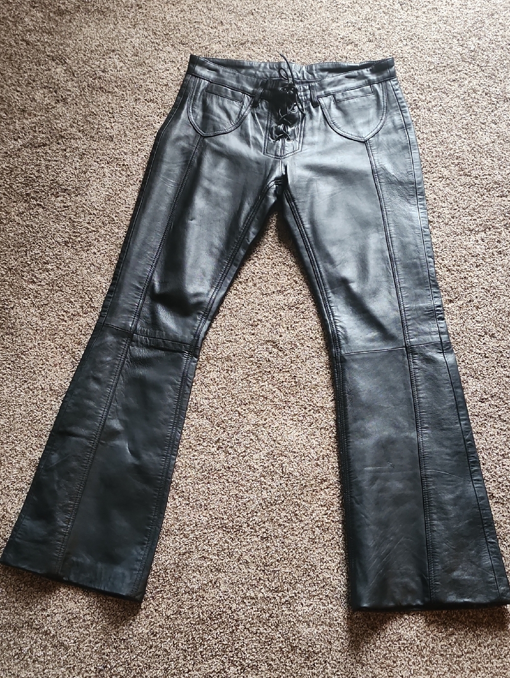 Jamin Leather Lace Up Flare Leg Pants